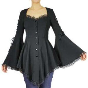 Chicstar Gothic Black Lace Corset Flare Sleeves  Top